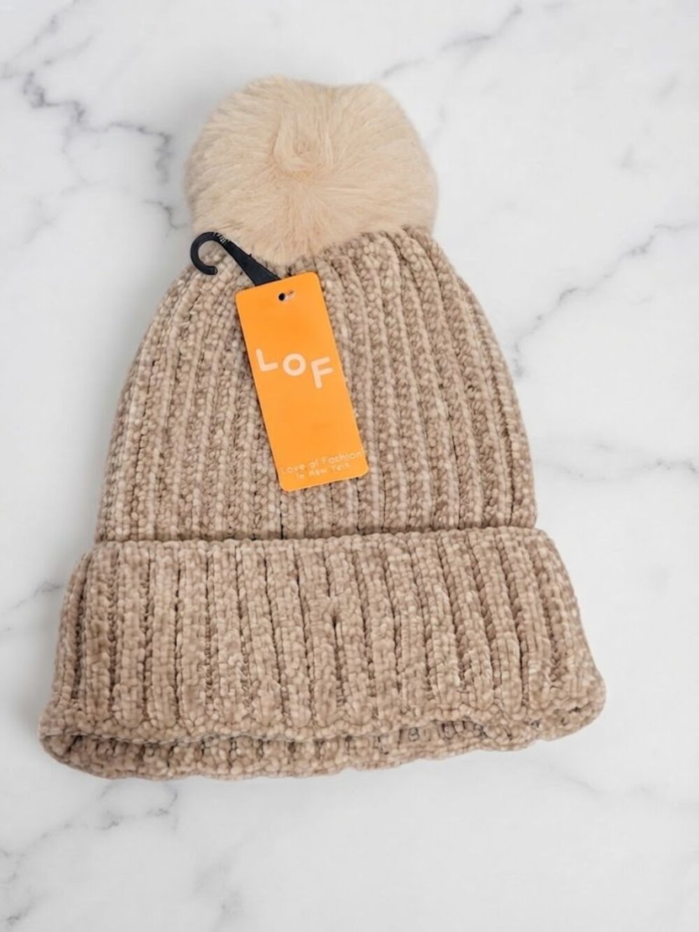 Ladies Beige Pom Pom Beanie